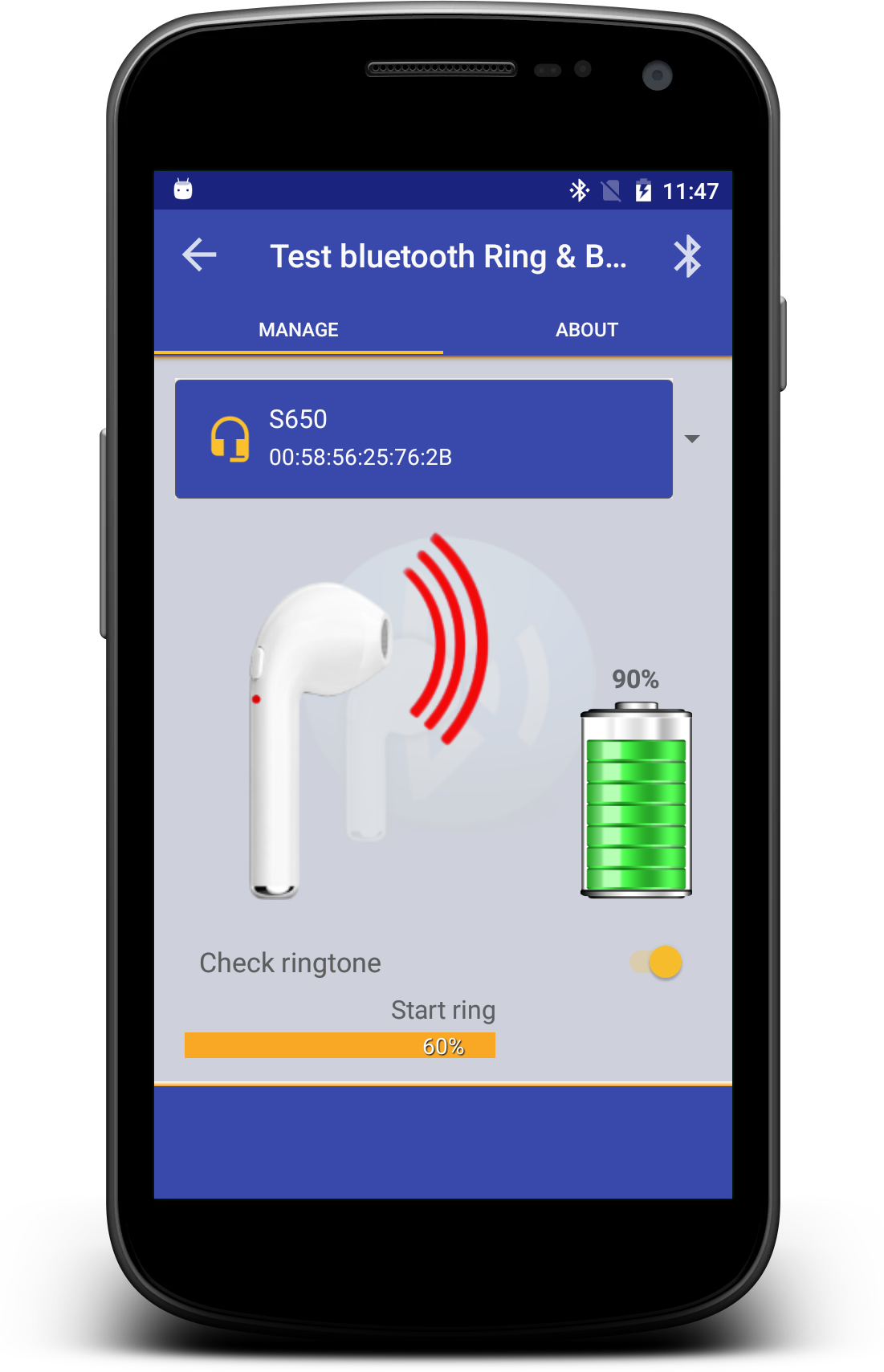 Test bluetooth Ring & Battery